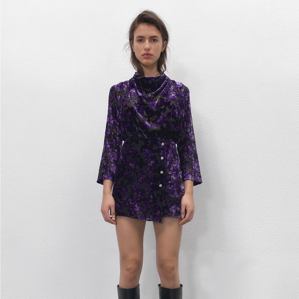 Velvet Trim Dress NWT zara, size large - Lacey purple